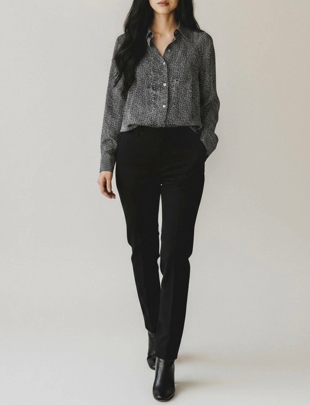 Theory Biritta 100% Silk Button Down Blouse XS Collared Sheer Black White